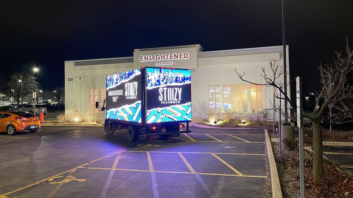 Cannabis Store Promotions using mobile billboard, led screen rental, led truck billboard